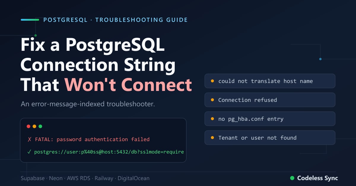 How to Fix a PostgreSQL Connection String That Won't Connect | Codeless ...